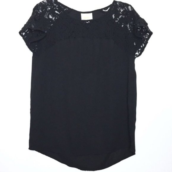 Anthropologie Maeve Black Short Sleeve Lace Blouse Size Medium - Picture 2 of 12